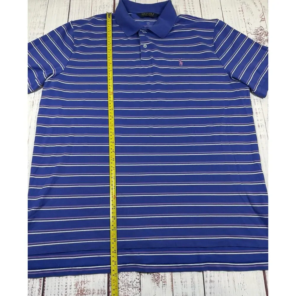 Polo Golf Ralph Lauren Polo Shirt Men XXL 2XL Blue Striped Short Sleeve Wicking